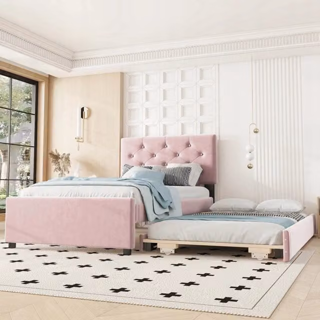 Letto imbottito 90x200 - Xylo - con contenitore rosa