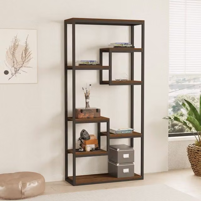 Libreria DMORA con 6 Ripiani in Metallo e Legno, Design Moderno, Nero e Marrone, L: 85 cm, P: 29 cm, H: 182 cm – 1