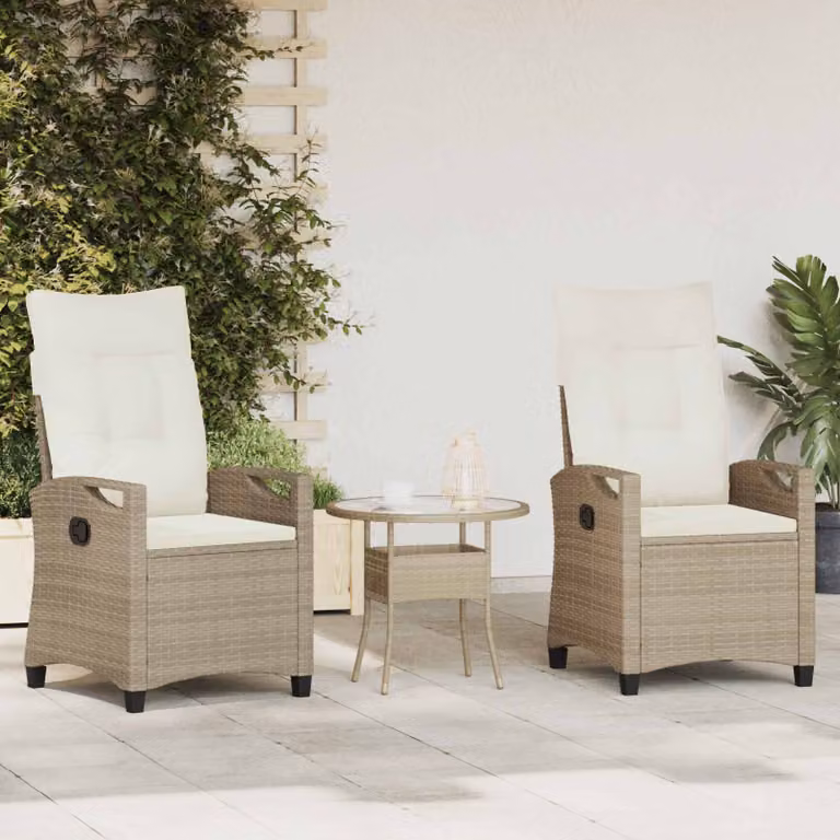 Set di 2 sedie da giardino vidaXL beige con braccioli in acciaio verniciato a polvere e poliestere resistente ai raggi UV, L: 56 cm, P: 60 cm, H: 112 cm