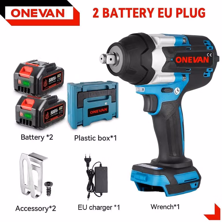 Avvitatore a impatto a batteria - Senza spazzole 18 V - Coppia 1800 Nm - Attacco quadrato da 1,27 cm - 2 batterie - Spina UE - Marrone