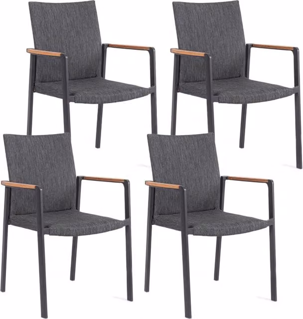 Set di 4 sedie da giardino Jalisco GIORDANOSHOP con braccioli, impilabili, in alluminio antracite e tessuto textilene, L: 59 cm, P: 60,5 cm, H: 89 cm