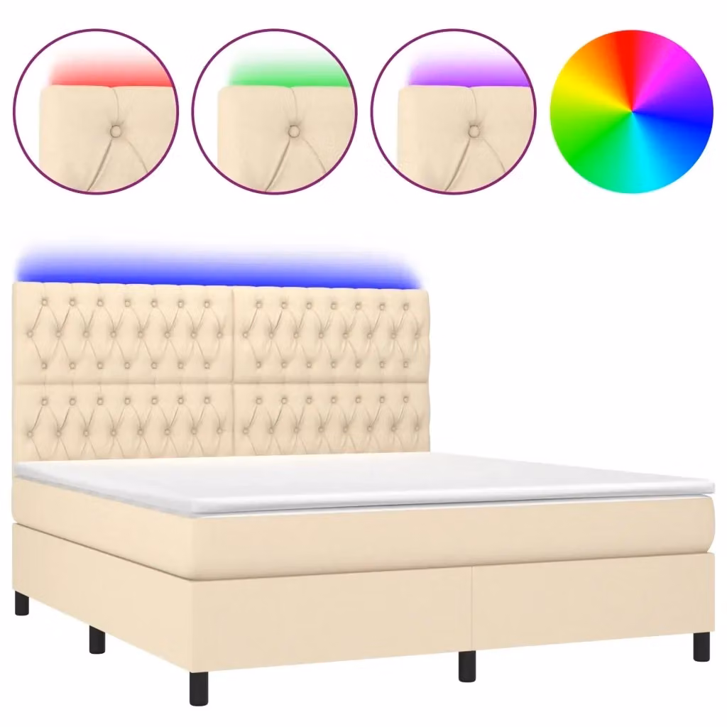 Letto Ibrido con Materasso e Illuminazione LED vidaXL in Tessuto Beige, L/P/H: 180 x 200 x 128 cm – 2