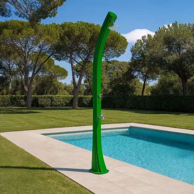 Doccia Solare STARMATRIX Modello Rioxxl SS0935XXL in Polietilene HD Verde con Serbatoio da 40 Litri e Comandi in Ottone, Altezza: 226,6 cm