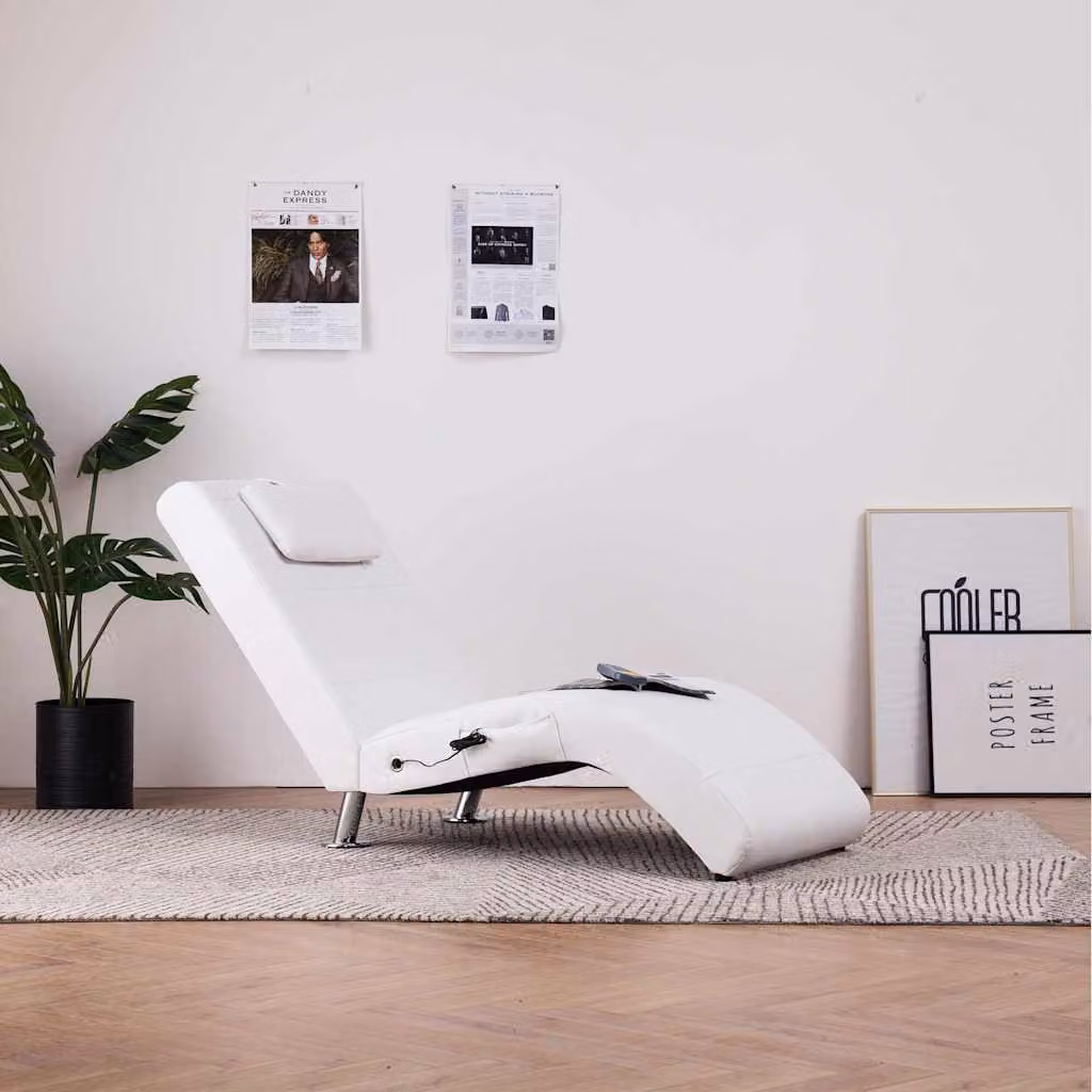 Sdraio Massaggiante con Cuscino vidaXL in Similpelle Bianco – 1