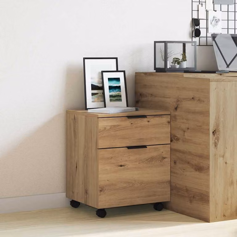vidaXL Schedario con Ruote in Legno Multistrato Rovere Marrone L: 45 cm, P: 38 cm, H: 54 cm