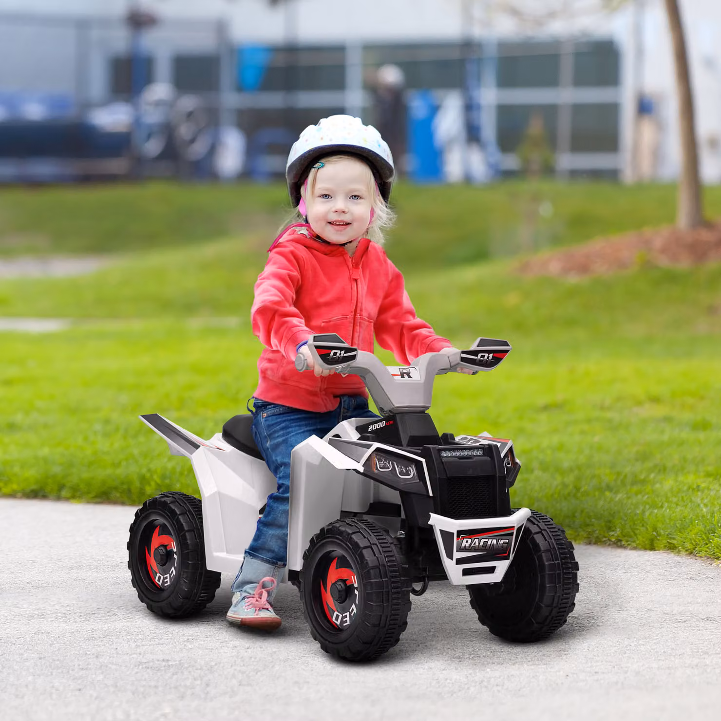 Quad elettrico HOMCOM per bambini da 18 a 36 mesi, marcia avanti e indietro, velocità 2,5 km/h, Bianco – 2