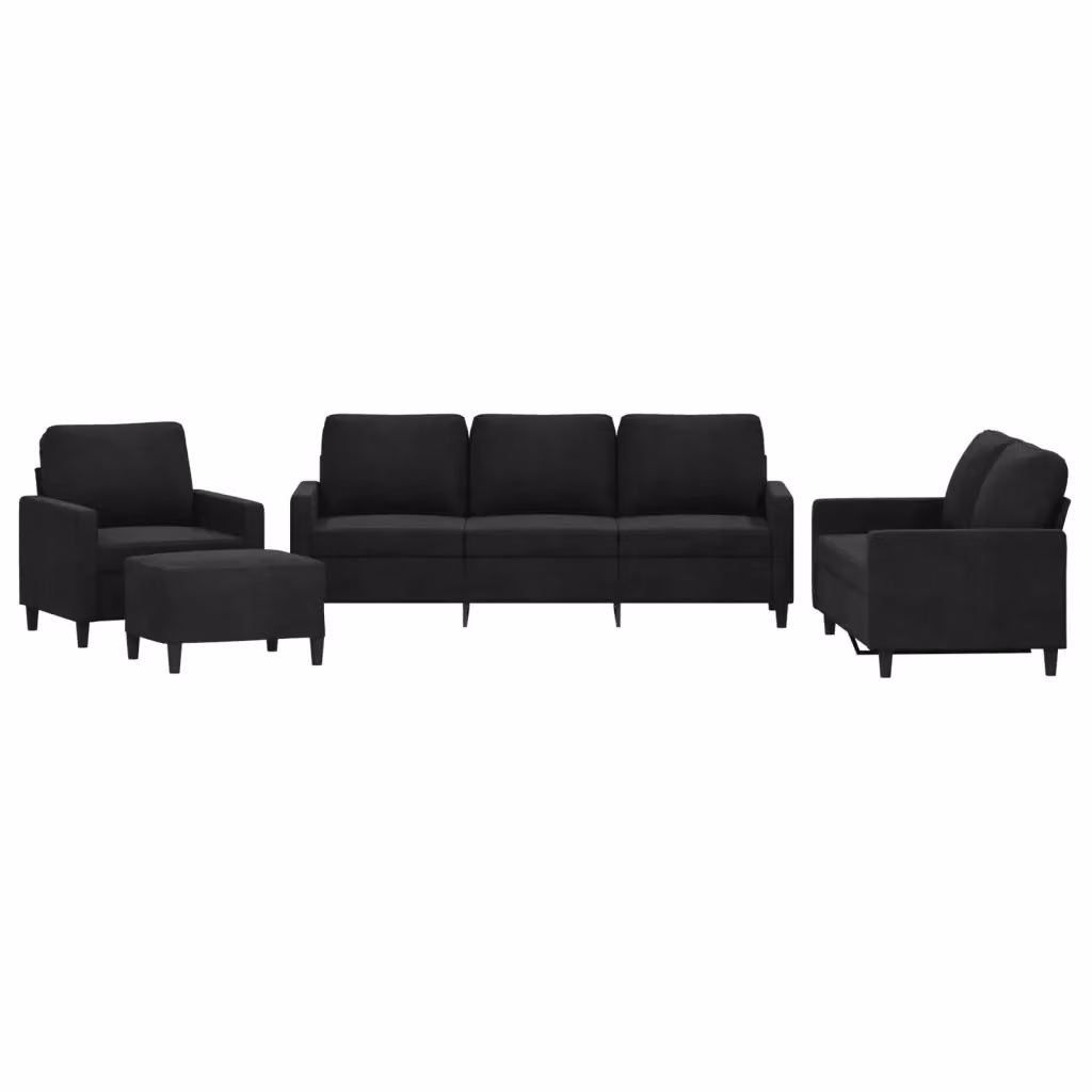 Set di divani 4 pezzi vidaXL in velluto nero con pouf e cuscini per soggiorno moderno – 2