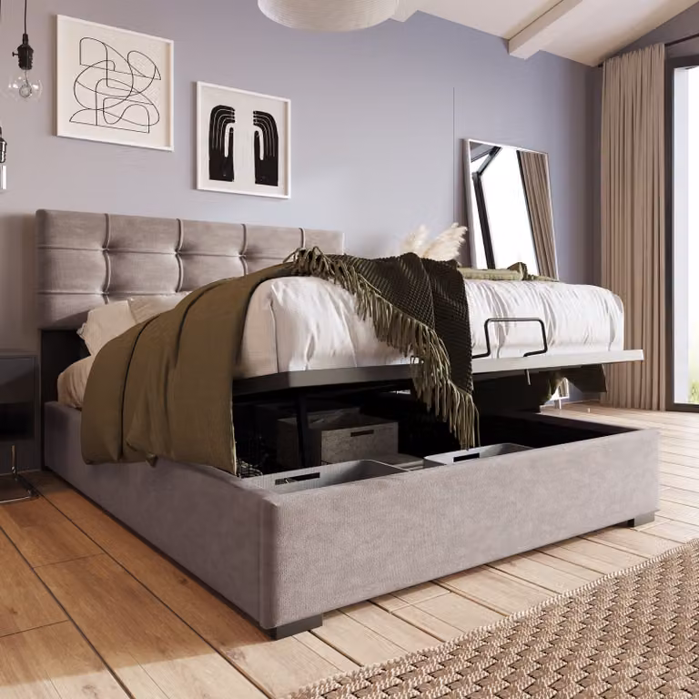 Letto Merax a molle idrauliche 90x200cm letto imbottito con rete e testata regolabile, rete a doghe in metallo, letto in legno di pino letto funzionale in velluto, grigio chiaro
