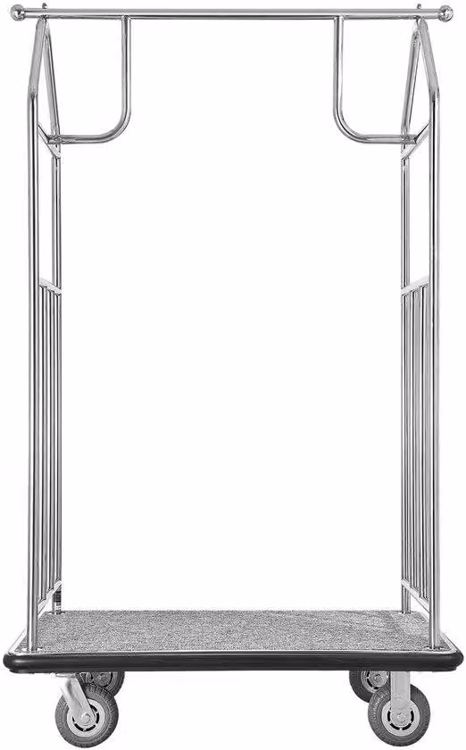 Carrello portabagagli in acciaio nero, con una capacità di carico di 363 kg, tappeto grigio, pneumatici in gomma da 15 cm, ideale per hotel, resort e appartamenti