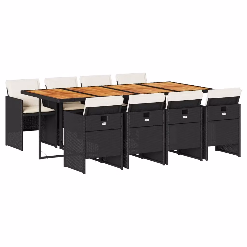 Set da pranzo da giardino vidaXL in polyrattan e legno di acacia da 9 pezzi con cuscini nero e marrone – 2