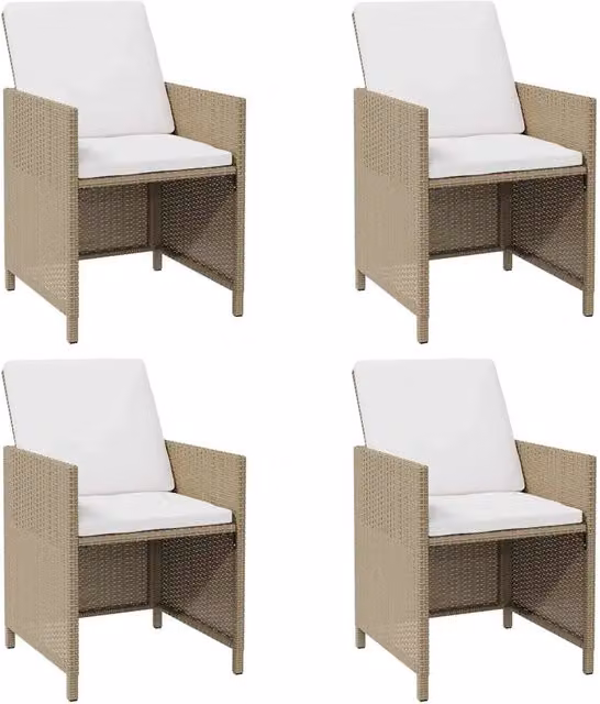 Sedie da Giardino con Cuscini 4 pz | Sedie da Esterno in Polyrattan Beige
