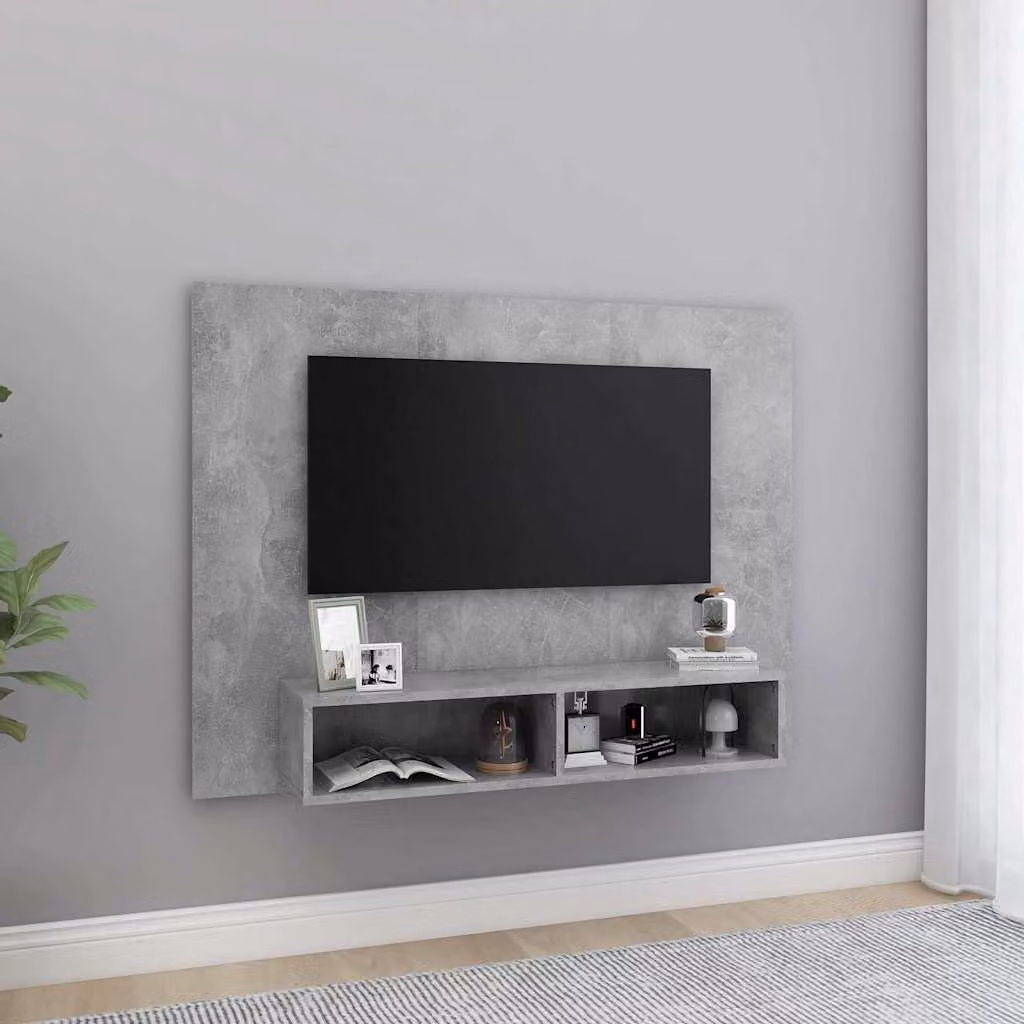 Mobile TV da parete vidaXL in legno multistrato e MDF, stile rustico astratto, Grigio Cemento, L 120 x P 23,5 x H 90 cm