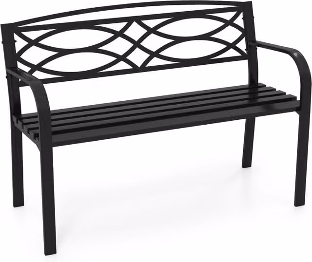 Panchina da giardino moderna in metallo nero con braccioli per 2 persone, L: 116 cm