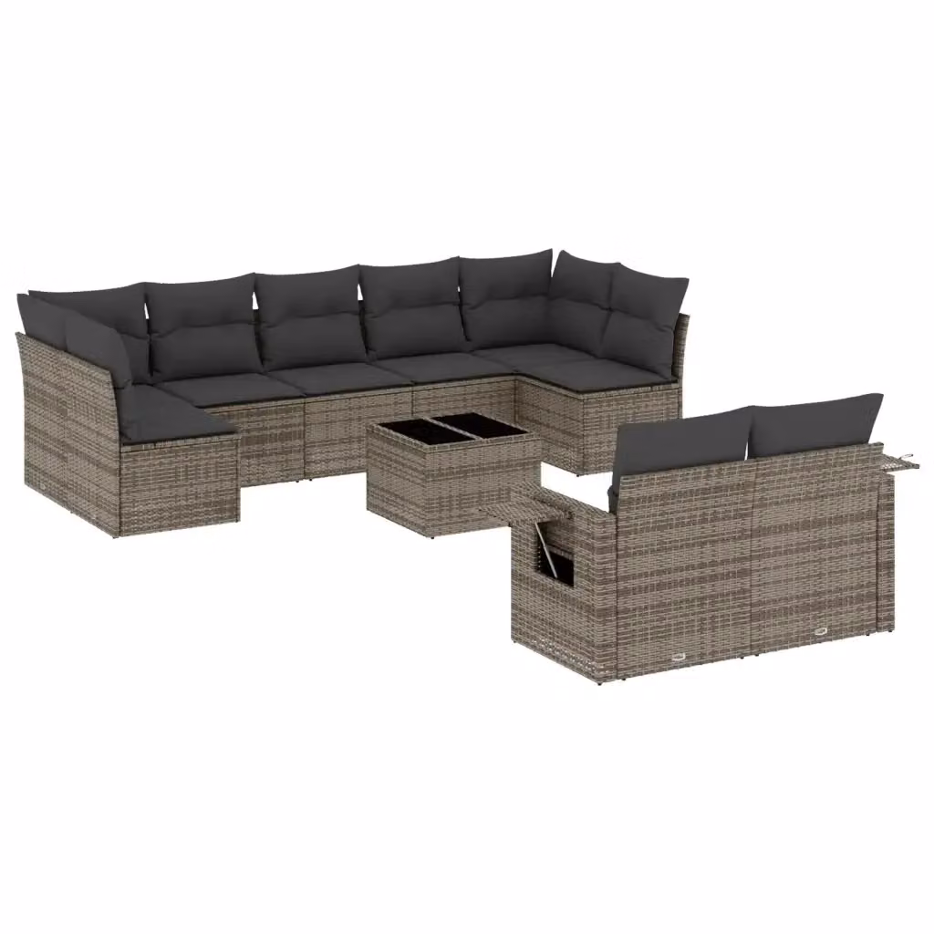 Set Divano da Giardino vidaXL 10 pz in Polyrattan Grigio con Cuscini e Tavolino – 2