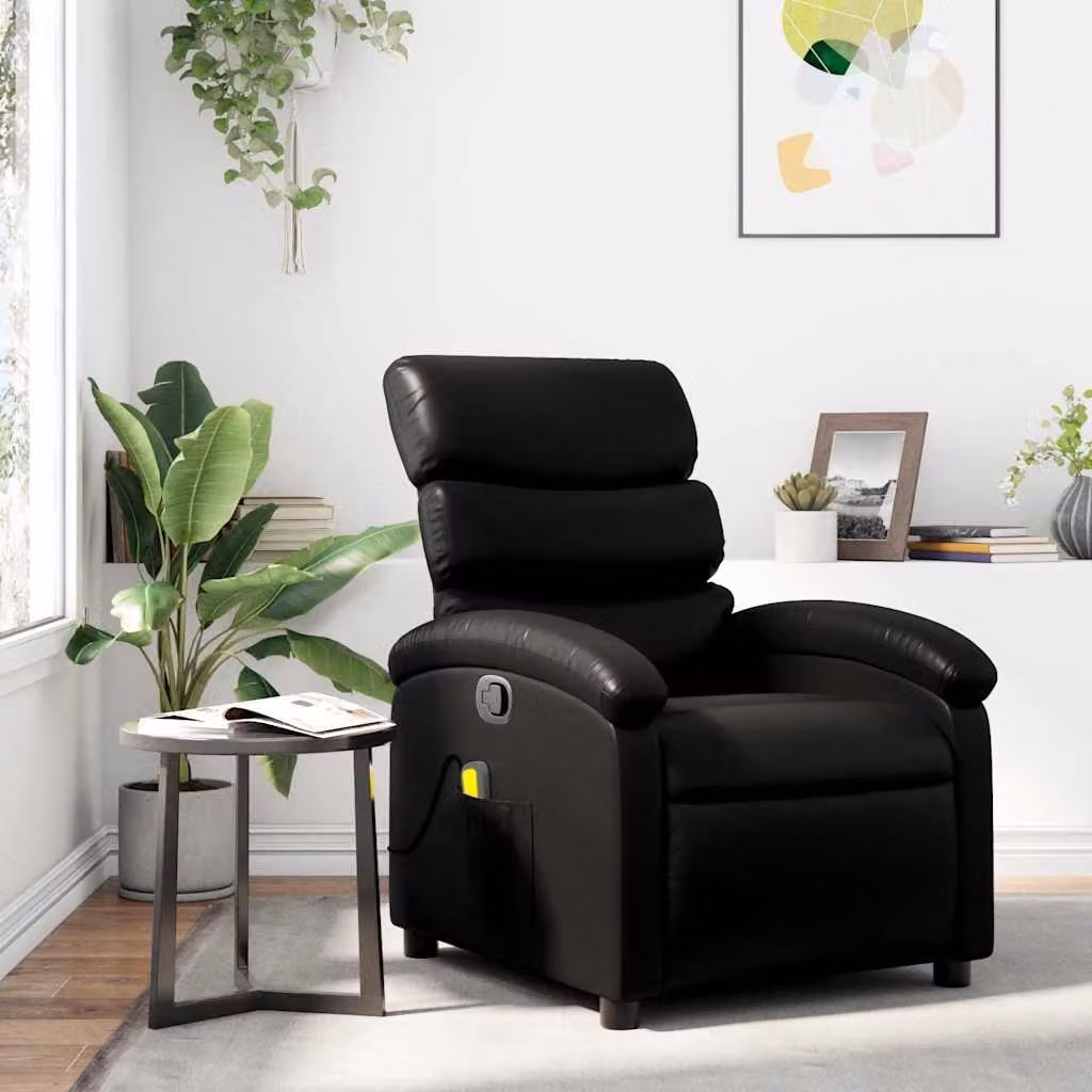 vidaXL Poltrona reclinabile relax in similpelle nera con braccioli e struttura in legno e metallo