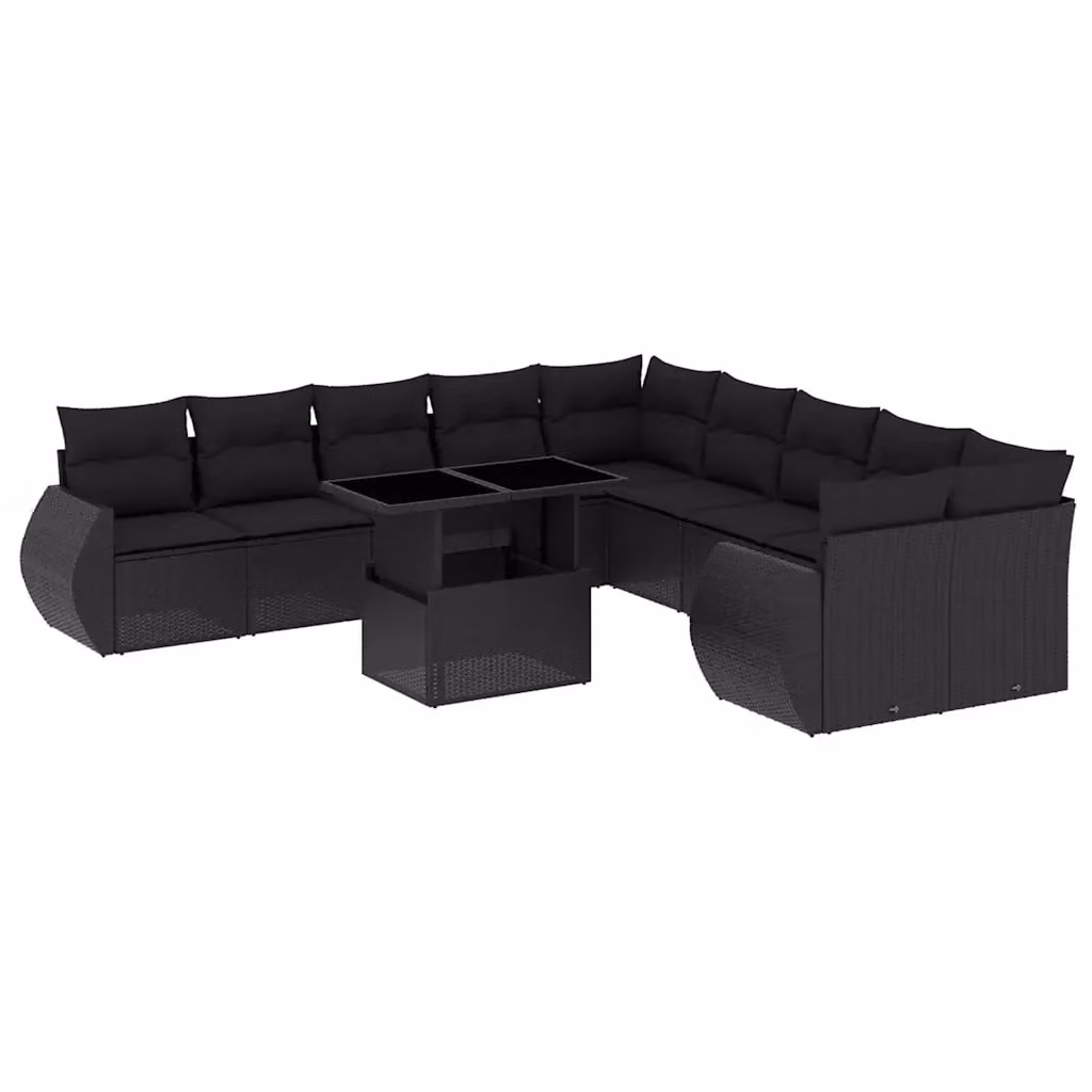 vidaXL Set Divani da Giardino 11 pz Moderno in Polyrattan Nero con Cuscini e Tavolino – 2