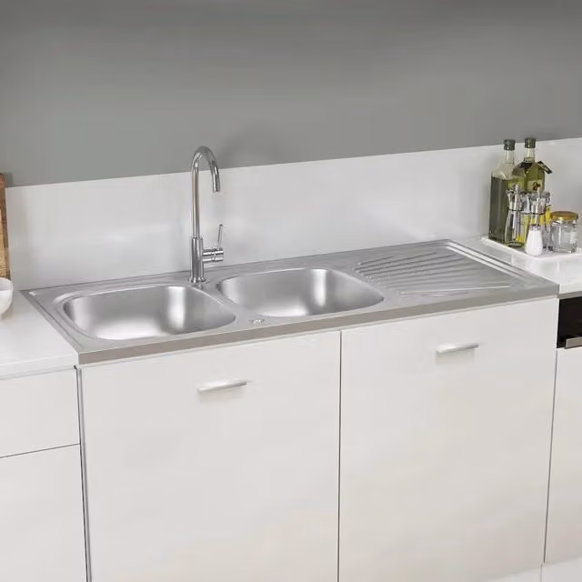 Lavello da cucina a doppia vasca vidaXL in acciaio color argento L: 120 cm, P: 60 cm, H: 15,5 cm