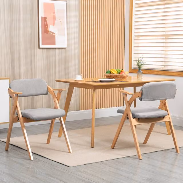 Sedie da Pranzo Pieghevoli con Braccioli ¨C Xylo ¨C Set 2, Legno, Seduta Imbottita, Grigio