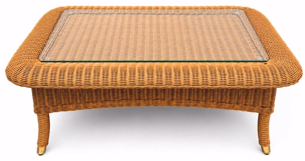 Tavolino in rattan Casa Padrino con piano in vetro, color miele, 98 cm - Arredamento per hotel - Arredamento in rattan - Arredamento