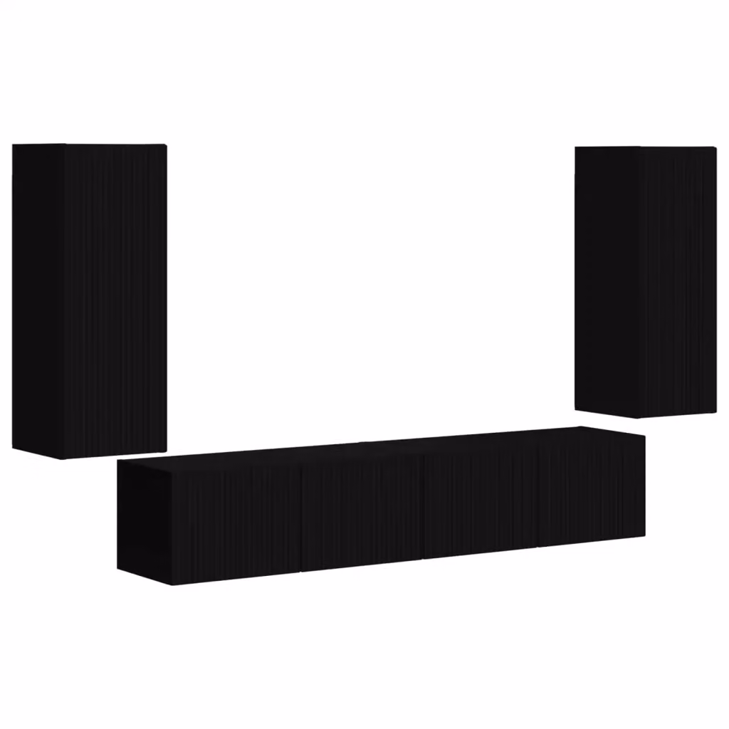 Set di 4 pezzi Mobiletto TV da parete moderno vidaXL in MDF nero e legno – 2