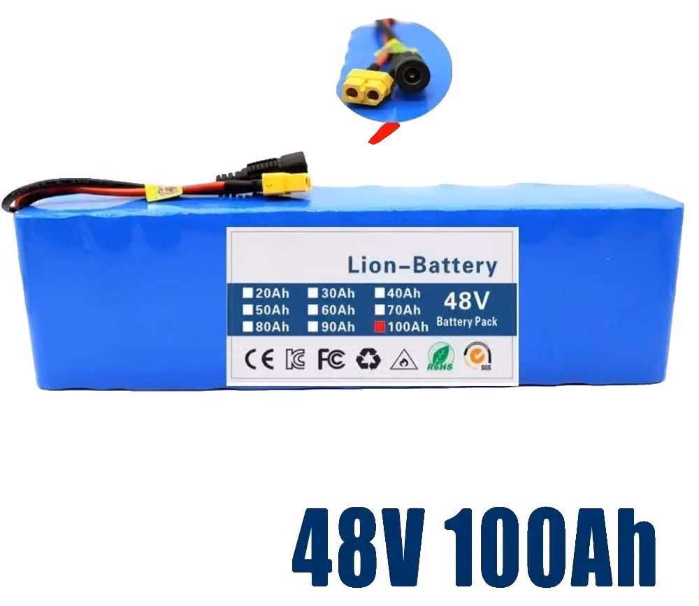 Batteria agli ioni di litio, capacità 100Ah, compatibilità 48V, configurazione 13S3P, connettore XT60 DC