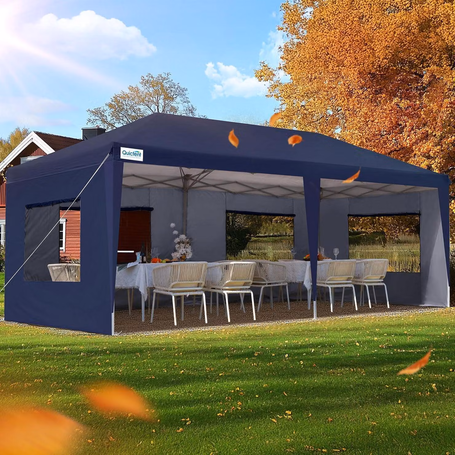 Gazebo da esterno 3x6 metri, impermeabile, con pareti laterali, protezione UV 50+, struttura in acciaio, colore blu, con zanzariera