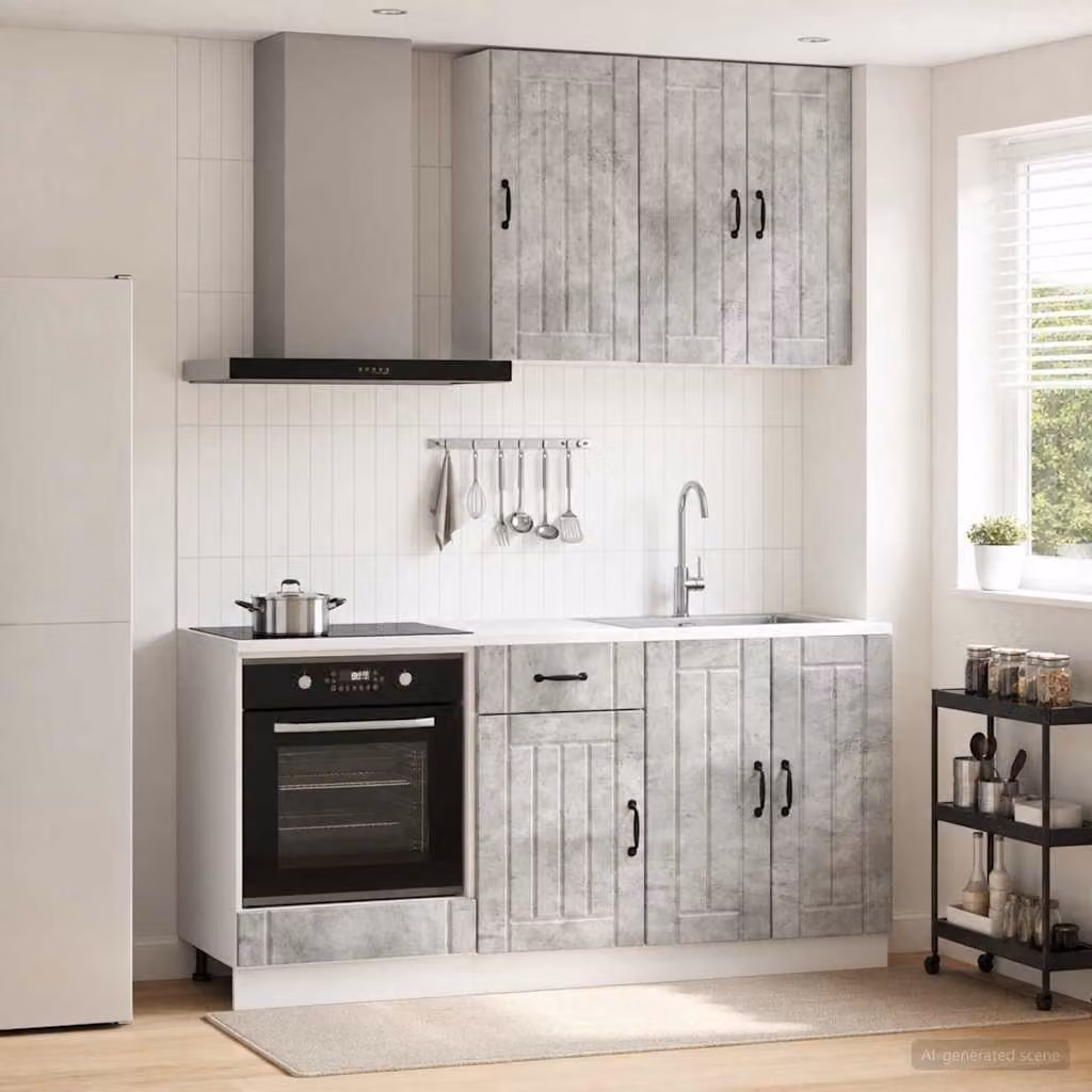 vidaXL Unità Cucina LUCCA 5 Pezzi Moderna Grigio Cemento in MDF con Ante a Battente