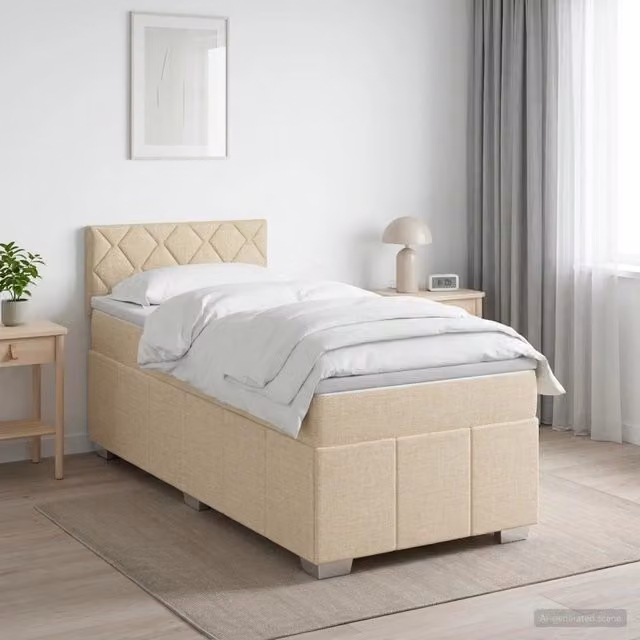 Letto box spring con materasso ibrido vidaXL in tessuto beige e bianco, L/P/H: 200 x 80 x 34,5 cm
