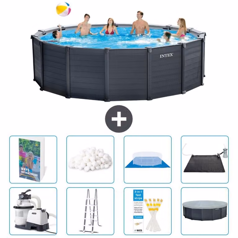 Pannello per piscina in grafite, modello Rund - 478x124 cm - composto da 7 elementi, codice prodotto S534