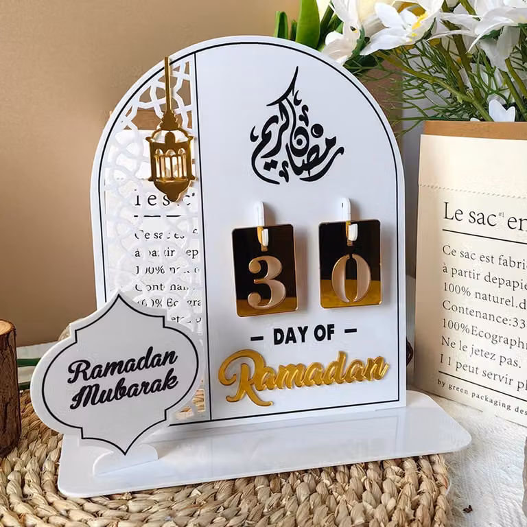 Calendario del Ramadan, Eid Mubarak, decorazioni, fai da te, decorazioni islamiche, acrilico, bianco, decorazioni per la tavola