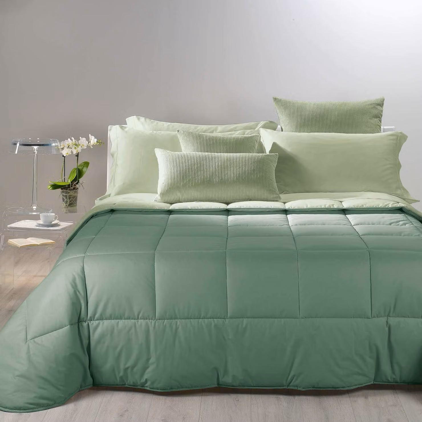 Copertura per letto in cotone Jade, 170x265 cm, imbottita, per letto singolo