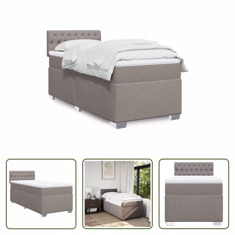 The Living Store Letto a molle con materasso Taupe 80x200 cm in tessuto