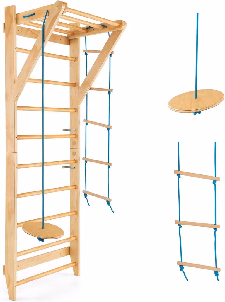 FANTASK, parete da arrampicata in legno, struttura multifunzionale per interni ed esterni, scala a pioli, struttura per arrampicata