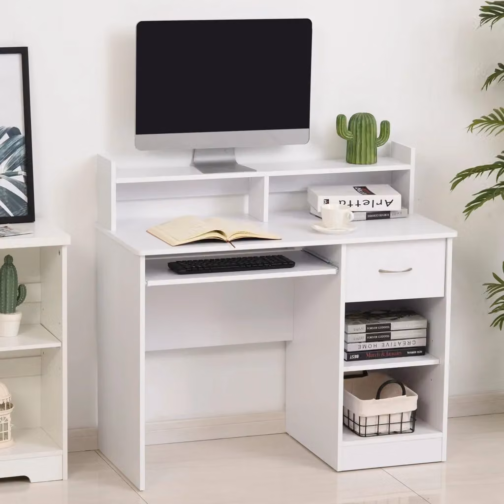 Scrivania moderna Hmc per computer in legno bianco opaco L/P/H: 104 x 48 x 95,5 cm – 2