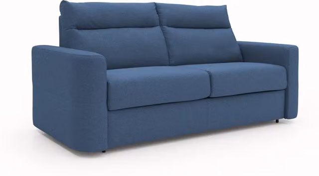 Divano letto Cupido Divani.Store in tessuto impermeabile blu con schienale alto, L: 202 cm, L/P/H: 140 x 190 x 202 cm