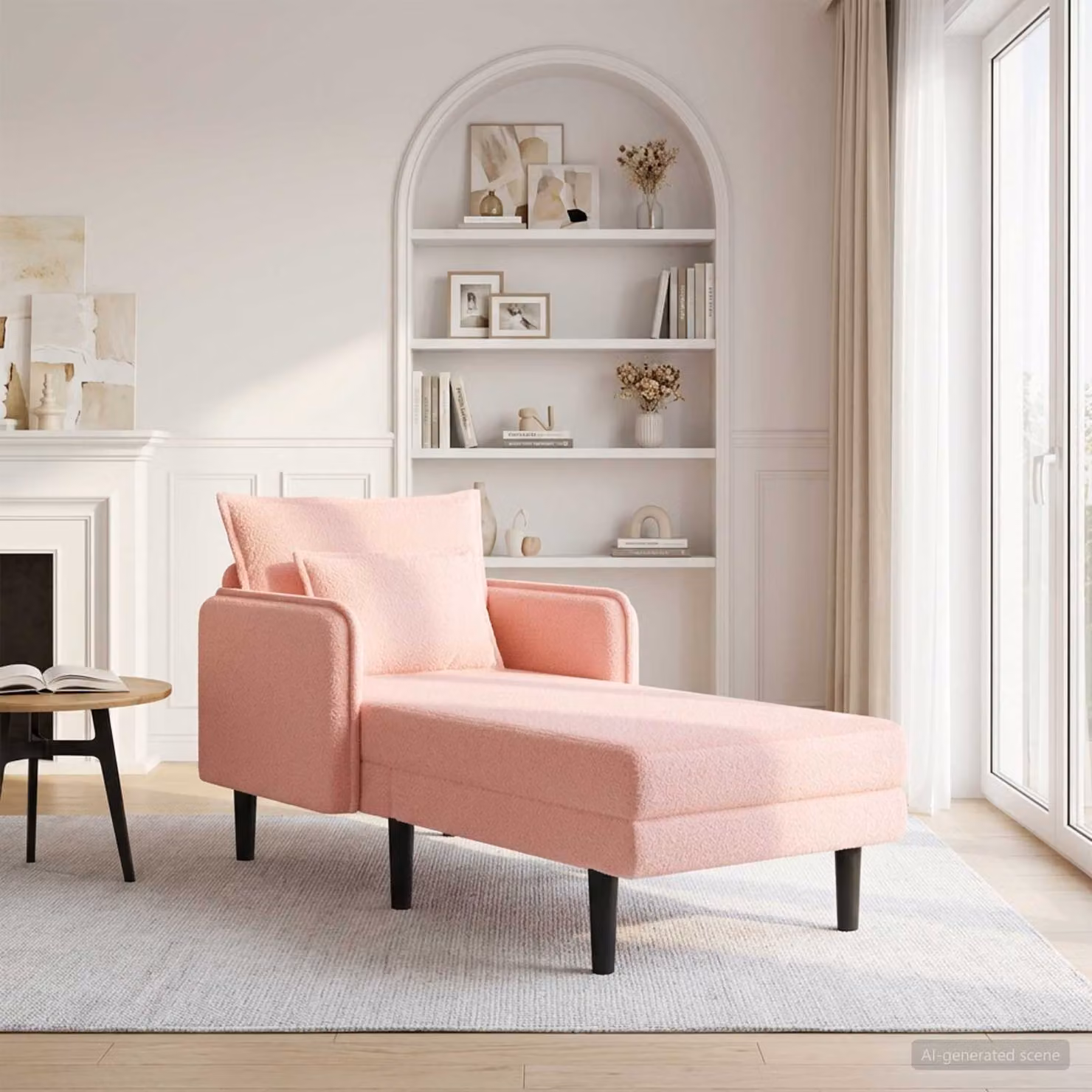 Chaise longue oversize vidaXL in tessuto bouclé rosa con cuscini inclusi e coperture rimovibili L: 173 cm, P: 84 cm, H: 86 cm