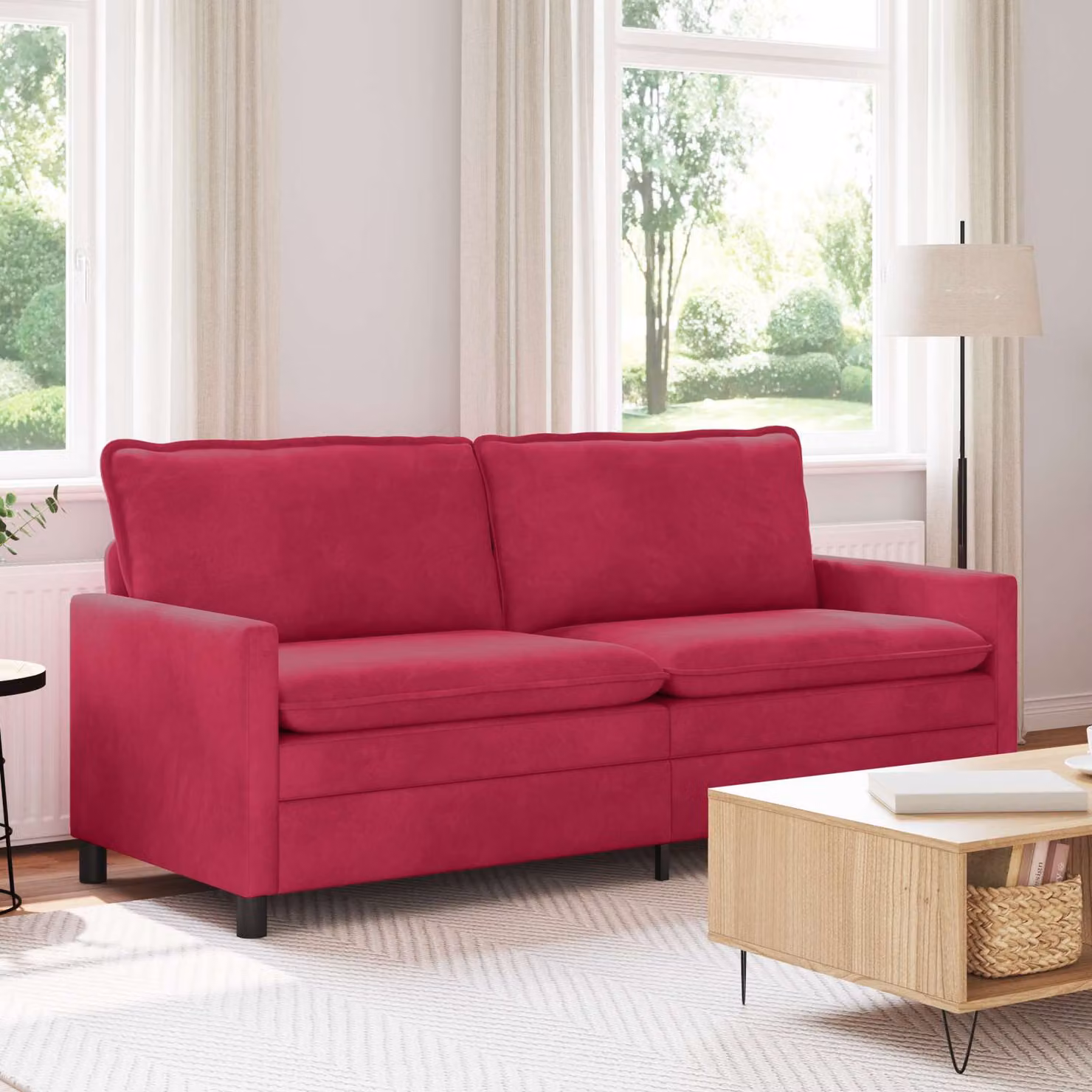 Divano moderno vidaXL in velluto rosso vino con struttura in metallo L: 196 cm, P: 81 cm, H: 87,5 cm