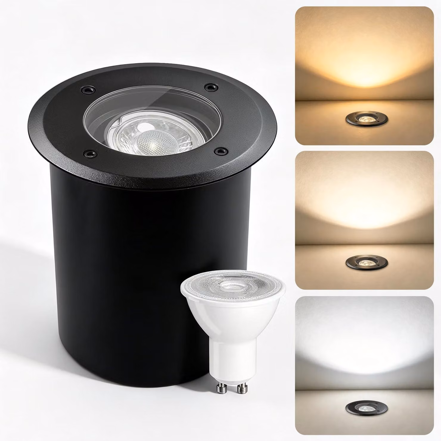 Faretto da incasso per esterno, attacco GU10, 7W, temperatura di colore regolabile, grado di protezione IP67, 230V, colore nero