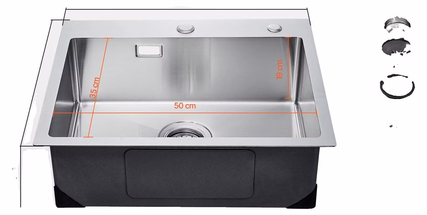 Lavello da cucina, acciaio inox 304, design insonorizzante, 55 cm