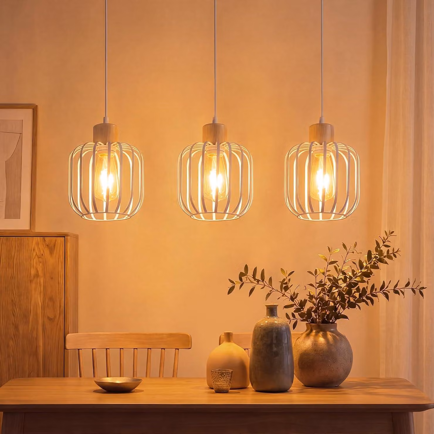Lampada a sospensione ZMH, tavolo da pranzo, 3 luci, design moderno, lampada a sospensione per sala da pranzo, attacco E27, colore bianco. Lampada a sospensione per cucina, adatta per legno, soggiorno, camera da letto, isola della cucina, cucina