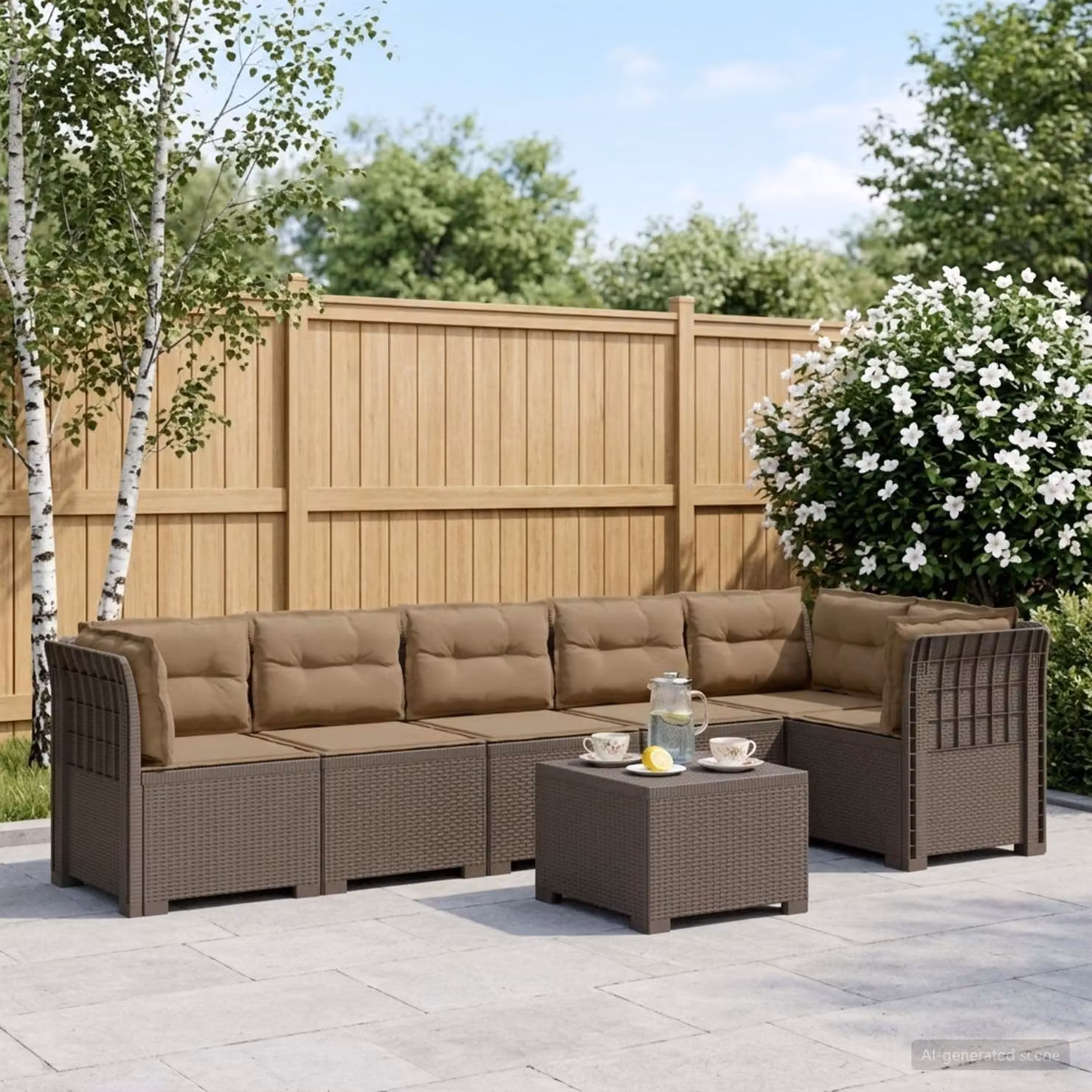 Set da giardino vidaXL a forma di L con 6 posti, divano angolare, tavolino e cuscini in aspetto rattan resistente alle intemperie