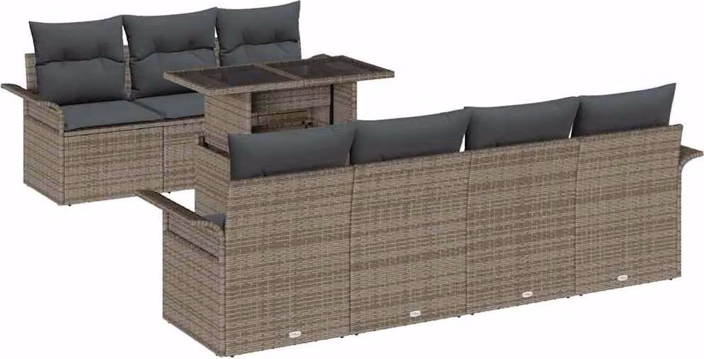 Set Divano da Giardino con cuscino 8 pcs Grigio polyrattan