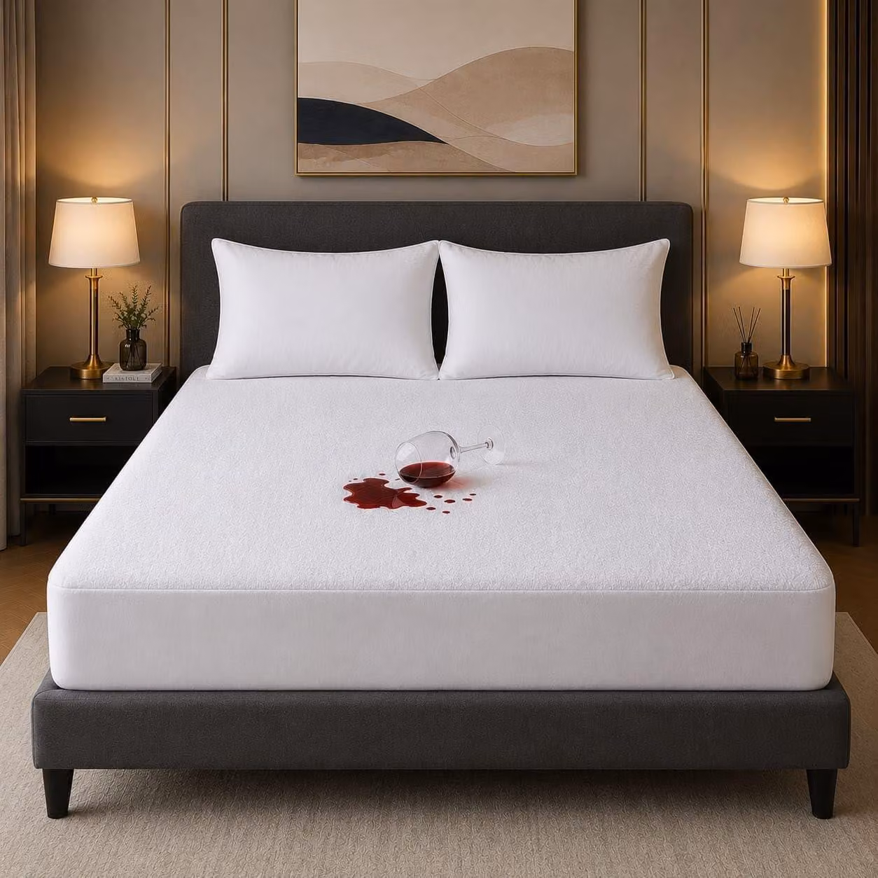 Coprimaterasso per letto matrimoniale, impermeabile, in cotone felpato, colore bianco
