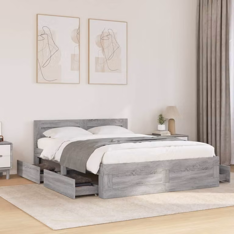 vidaXL Letto con Giroletto e Testiera Grigio Sonoma in Legno Multistrato, L 140 x P 200 cm