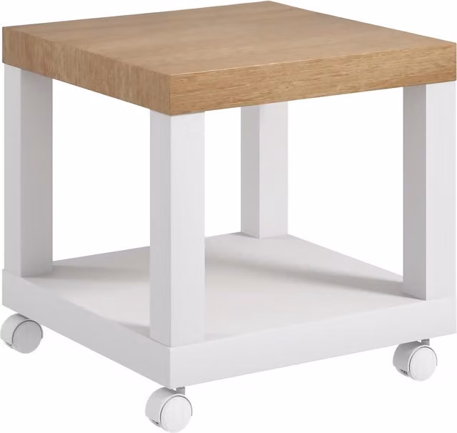Tavolino da soggiorno HOMCOM con rotelle e mensola aperta, legno naturale e bianco, L/P/H: 40 x 40 x 40 cm – 1