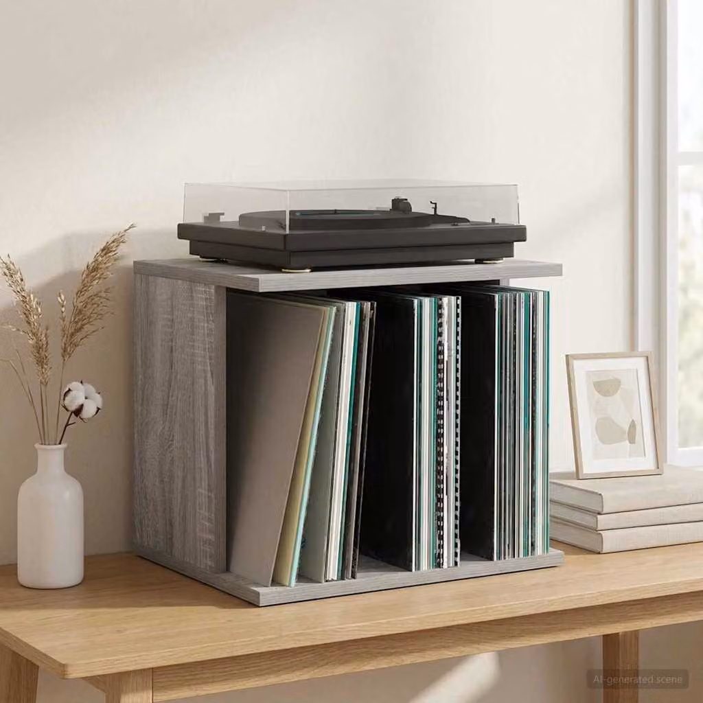 vidaXL Mobile Storage per dischi in vinile, Colore Grigio, L 42 cm x P 33 cm x H 36 cm