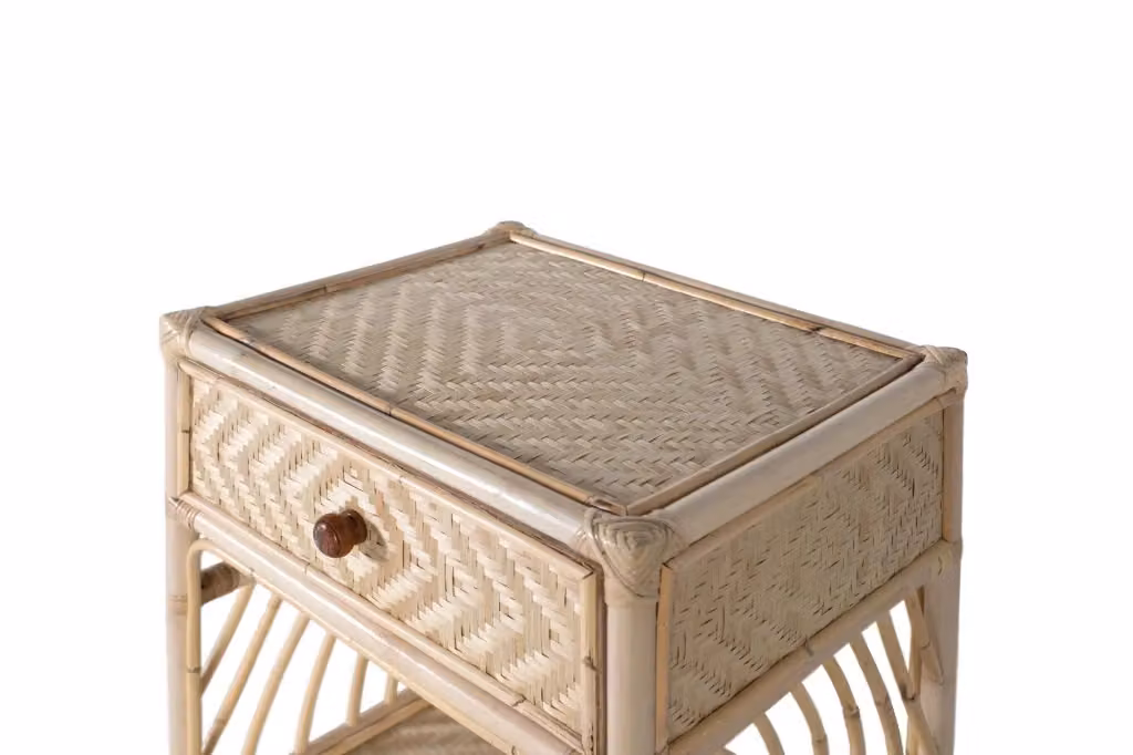 Comodino in rattan e legno stile boho in colore marrone e beige L: 40 cm, P: 40 cm, H: 7 cm – 2