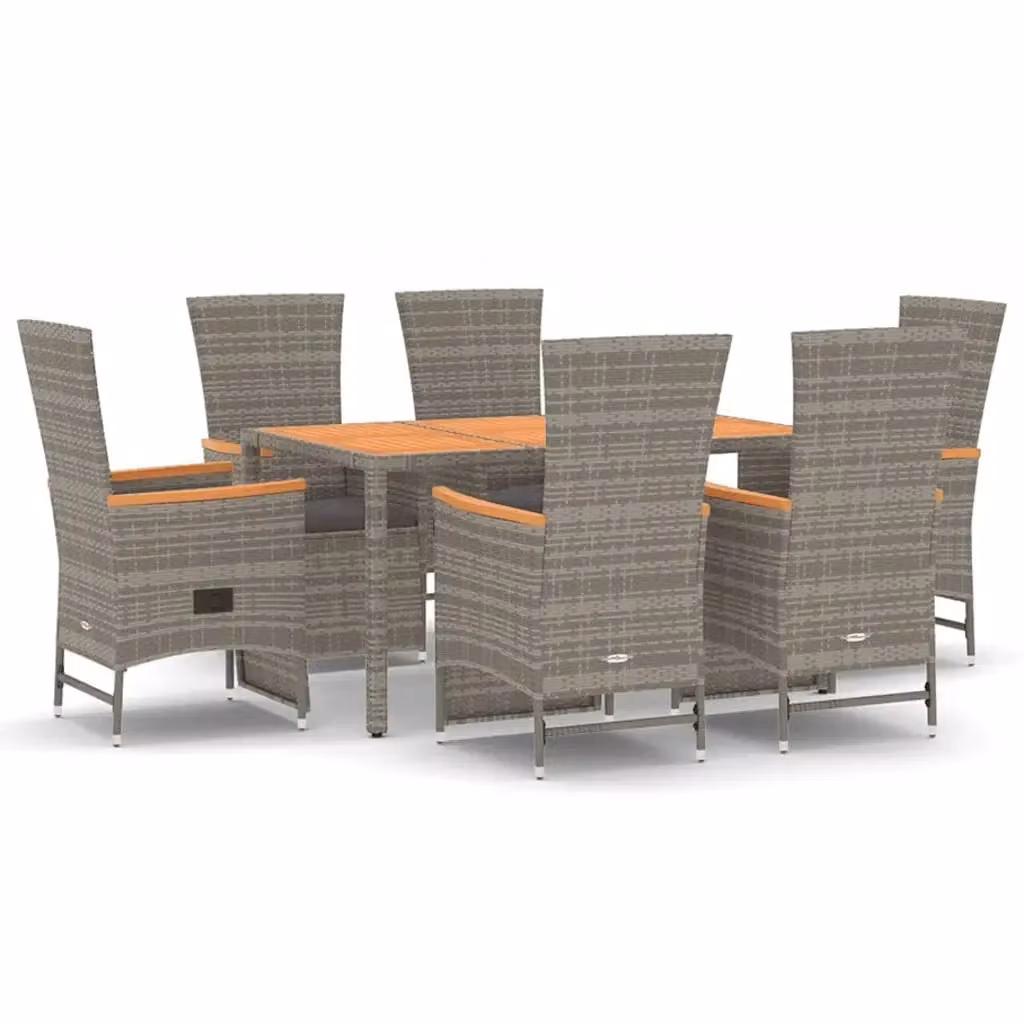 Set da pranzo da giardino vidaXL in legno di acacia oliato e polyrattan grigio, 7 pezzi – 2