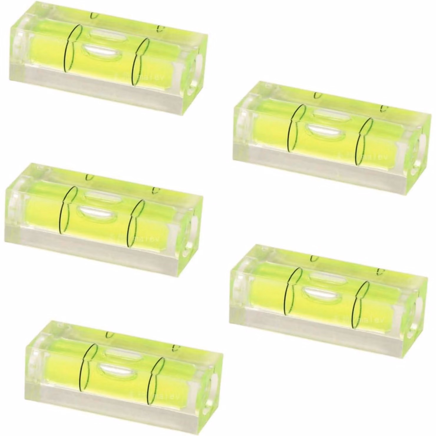 Livella a bolla piccola, confezione da 5 pezzi, in acrilico, 15x15x40 mm, colore giallo-verde