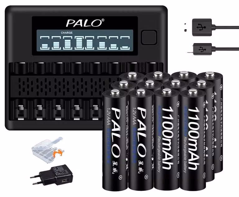 Batteria ricaricabile AAA, capacità 1100 mAh, ecologica, 12 AAA 1 caricabatterie